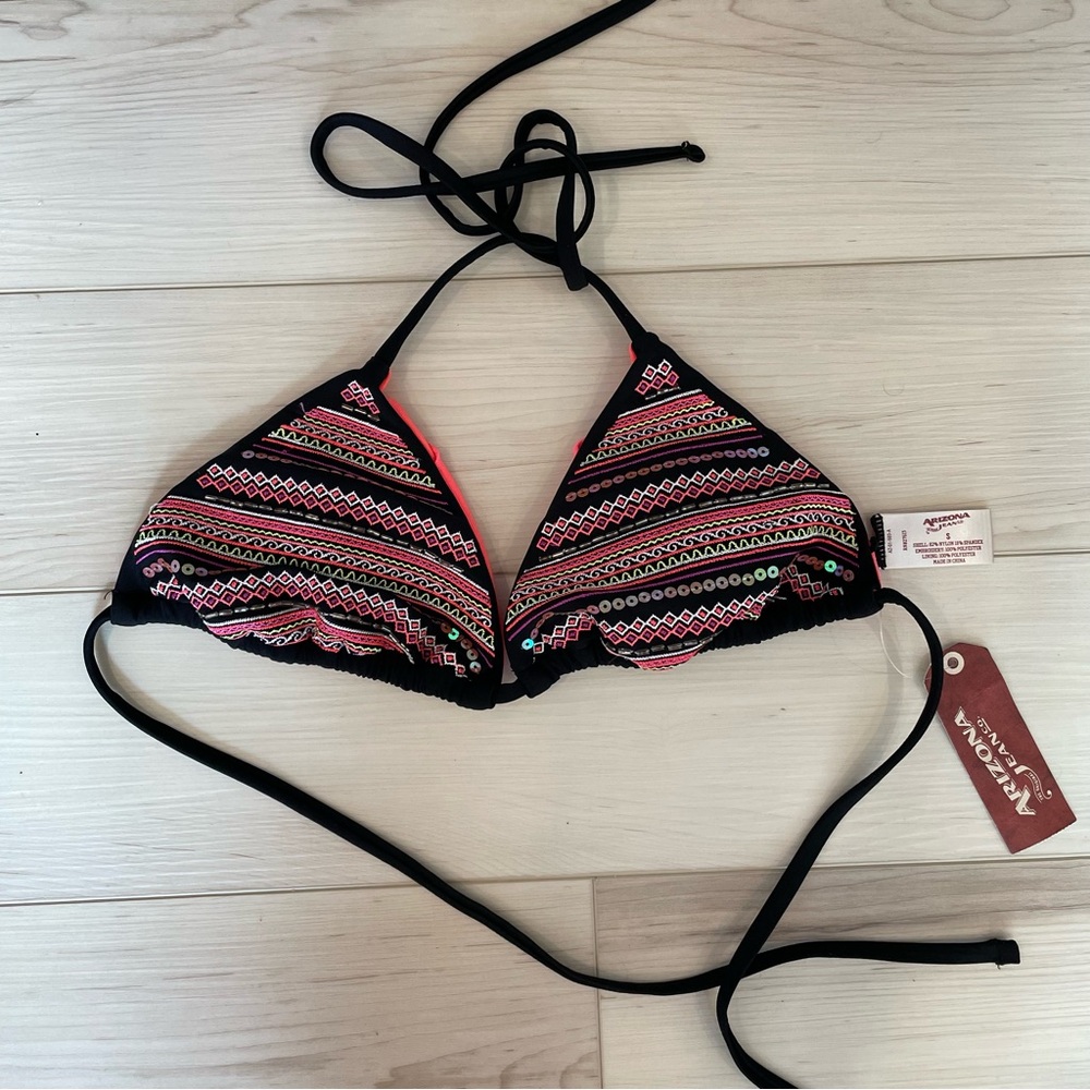 NEW Arizona Jean Co. Sequin Triangle String Bikini Swim Top